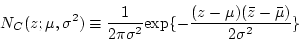\begin{displaymath}
N_{C}(z; \mu, \sigma^{2}) \equiv
\frac{1}{2\pi\sigma^{2}} \mbox{exp} \{ -\frac{(z-\mu)(\bar{z}-\bar{\mu})}{2\sigma^{2}} \}
\end{displaymath}