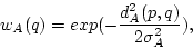 \begin{displaymath}
w_A(q) = exp(-\frac{d_A^2(p,q)}{2\sigma_A^2}),
\end{displaymath}
