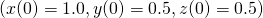 (x(0)=1.0, y(0)=0.5, z(0)=0.5)