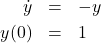 \begin{eqnarray*}\dot{y}&=&-y\\y(0)&=&1\end{eqnarray*}