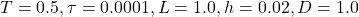 T=0.5, \tau=0.0001, L=1.0, h=0.02, D=1.0