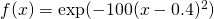 f(x) = \exp(-100(x-0.4)^2)